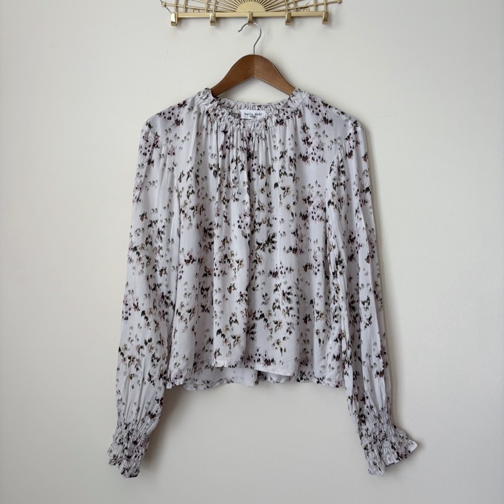 Bella Dahl Floral Shirred Long Sleeve Blouse Small